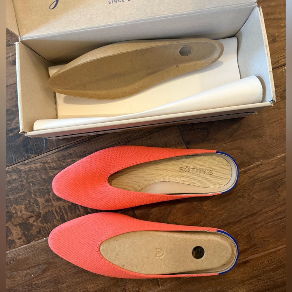 Rothys mules in coral. Size 8. New in box.